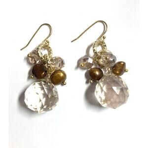 Champagne Quartz Copper Pearls Dangle Earrings In Vermeil Gold Jewelry Gift Idea